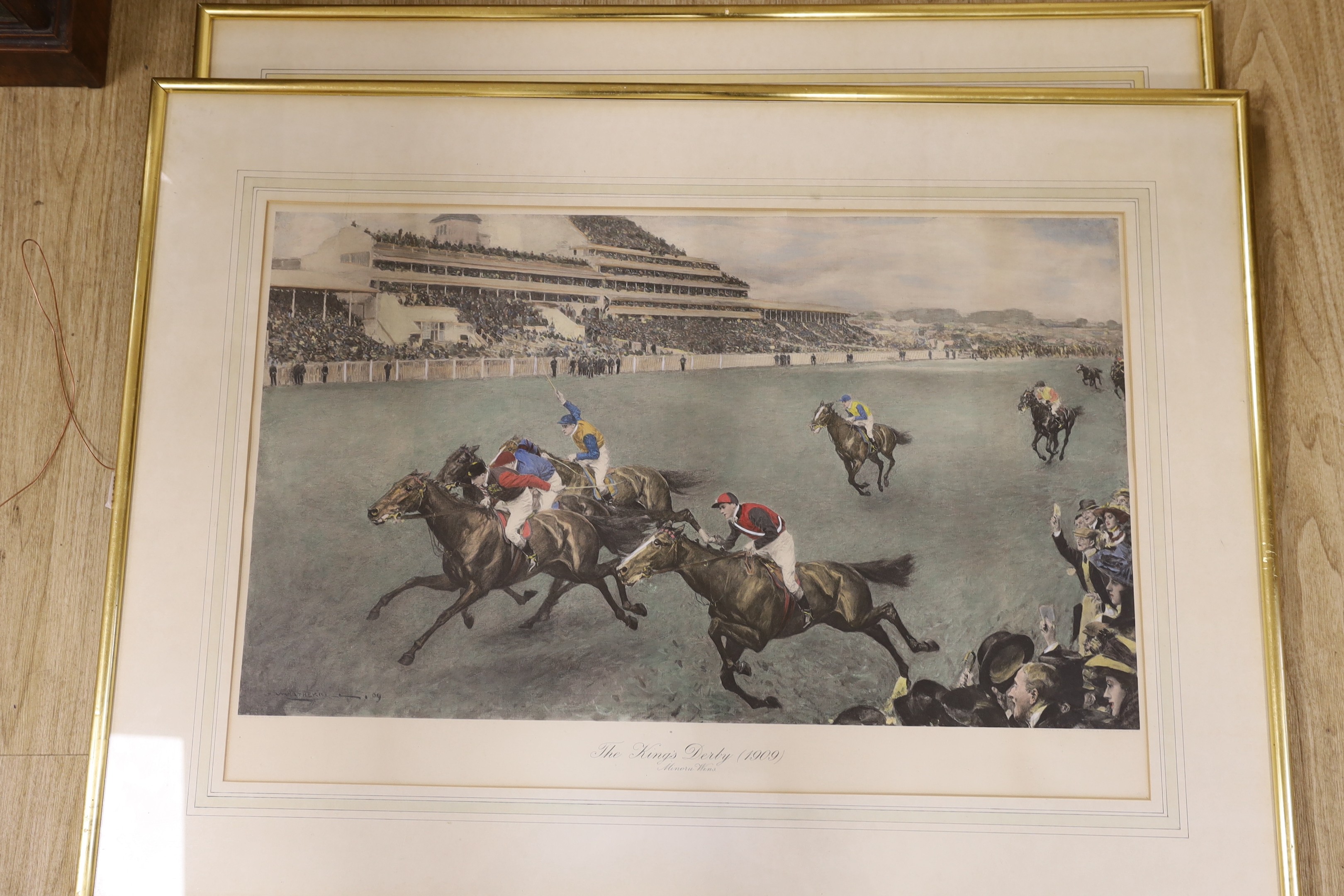 Two equestrian prints, 'The King's Derby 1909', overall 50 x 76cm and 'The Toast', 50 x 76cm